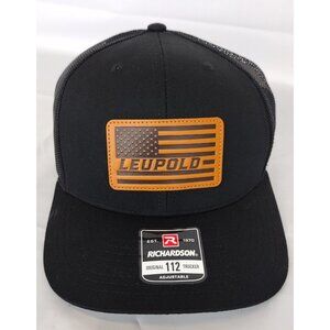Leupold Richardson Model 112 Trucker Hat Black Flag Leather Patch NWT